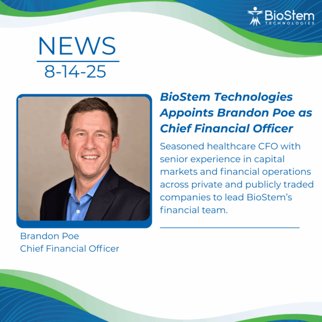 Brandon POE, new BioStem Technologies CFO