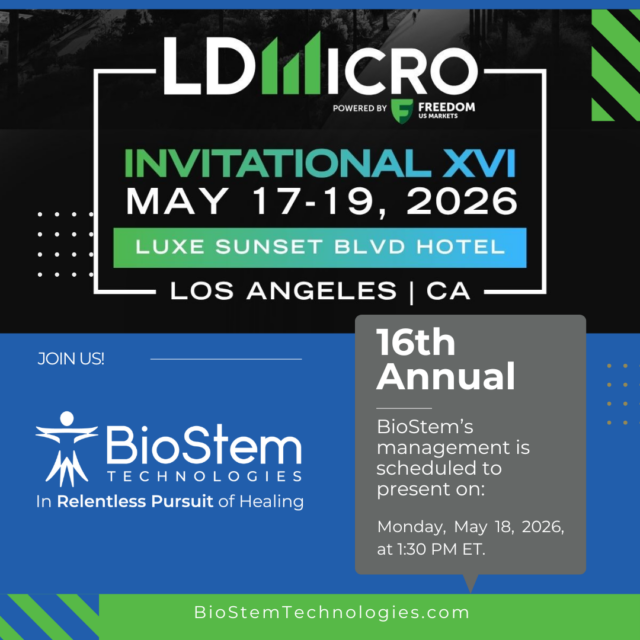 BioStem Technologies to Present at the 16th Annual LD Micro Invitational