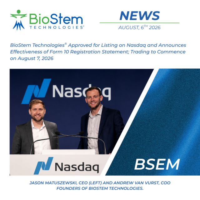 BioStem Technologies Announces Nasdaq Uplisting